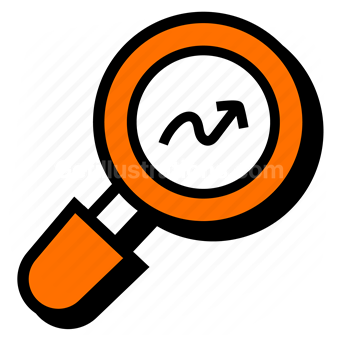 magnifier, search, find, graph, chart, arrow, increase, performance