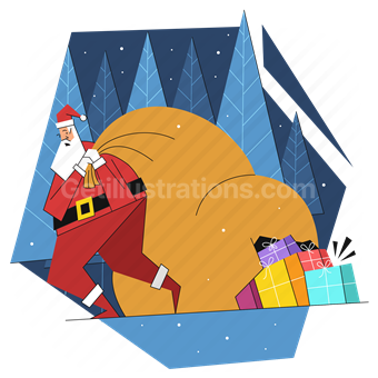 santa, bag, presents, gifts, christmas