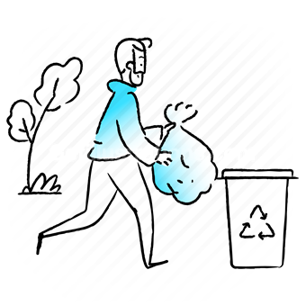 trash, recycle, arrow, bin, garbage, man, people, bag, sack