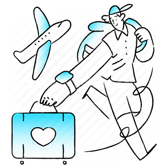 love, romance, romantic, travelling, flight, airplane, aeroplane, luggage