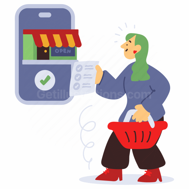 online, store, shop, confirm, checkmark, complete, purchase, list, receipt