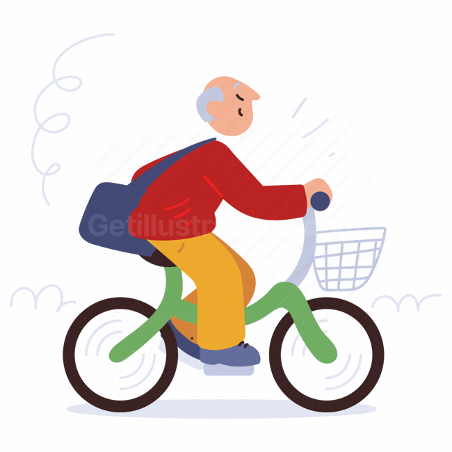 bike, bicycle, transport, travel, man, elder, basket