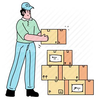 delivery, box, package, storage, warehouse, e-commerce, man, boxes