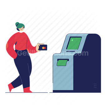 woman, female, girl, atm, machine, credit card