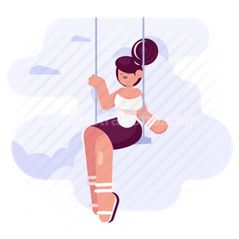 woman, girl, person, swing, swinging, clouds, people