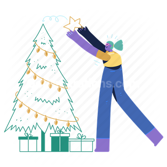 christmas, tree, decor, holiday, occasion, season, present, gift, people