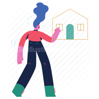 home, house, estate, accommodation, woman, people, person, female