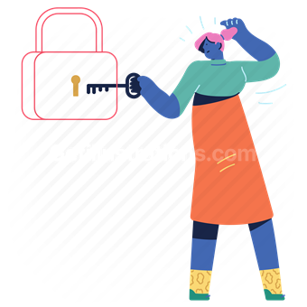 key, lock, padlock, protection, safety, privacy, not working, password, passkey, woman