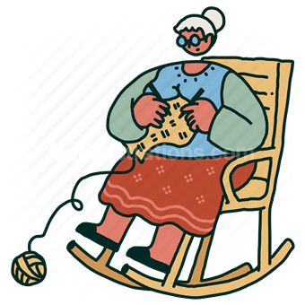 elder, elderly, knitting, rocking, chair, furniture, furnishing, woman, people