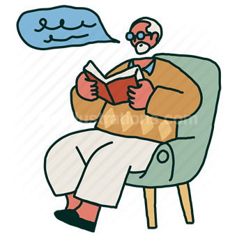 elder, elderly, read, reading, book, literature, chair, furniture, man, people