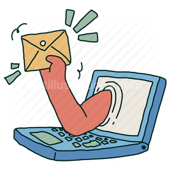 laptop, computer, electronic, device, email, mail, envelope, hand, gesture, new