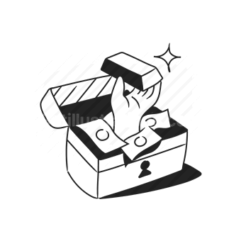 treasure, chest, gems, sparkles, reward