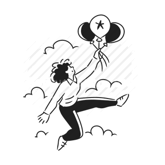 person, balloons, clouds, flying, whimsical