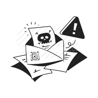 warning, danger, envelope, skull