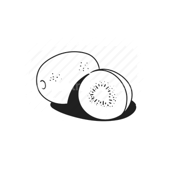 kiwi, fruit, slice, half, black and white