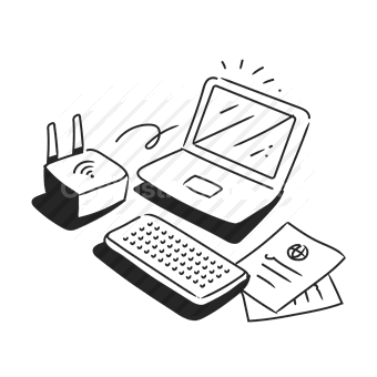 computer, laptop, desk, office supplies, technology