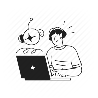 computer, technology, laptop, working, vector illustration