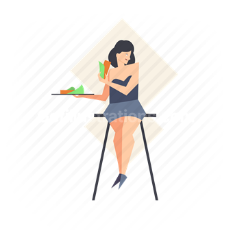 woman, female, meal, eat, chair