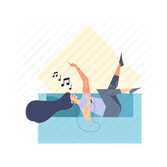 woman, couch, girl, audio, entertainment
