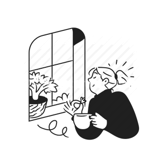 window, reflection, contemplation, introspection, Vector illustration