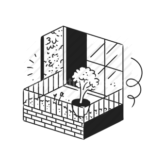 balcony, houseplant, window, city, cityscape