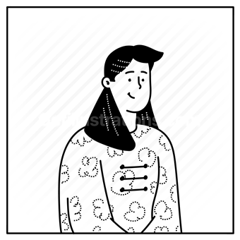 woman, female, person, floral, pattern, shirt, sweater, dark hair