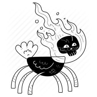 monster, alien, scary, skull, flame, fire, insect, legs, halloween