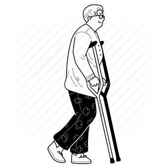 elder, elderly, injury, disability, crutches, woman, female, person, people