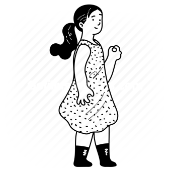 girl, female, child, dress, pattern, boots, gesture