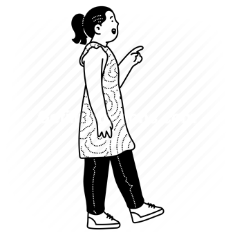 girl, female, child, toddler, dress, trousers, pointing, gesture