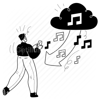stream, downloading, man, sound, song, entertainment, cloud, archive