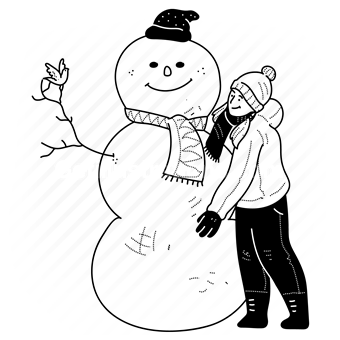 winter, season, cold, snowman, decoration, children, child, play, build