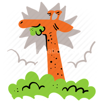 giraffe, eating, bush, trees, outdoors, nature