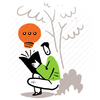 lightbulb, light, book, man, people, outdoors, tree