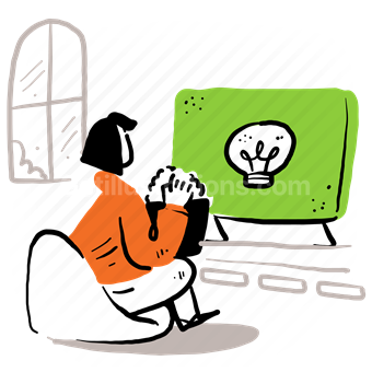 lightbulb, light, tv, television, monitor, screen, popcorn, chair, window