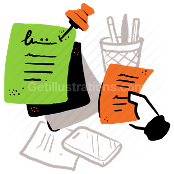 paper, page, document, hand, pin, pencil, stationery