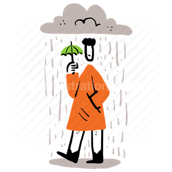 rain, raining, cloud, umbrella, man, people