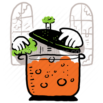 pot, boil, boiling, ingredients, man, people, window