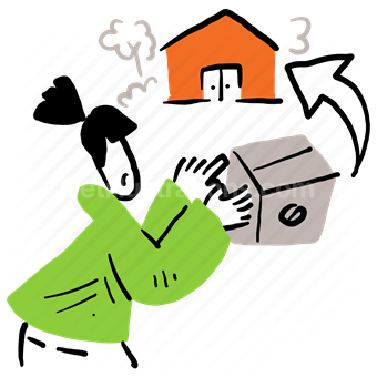 block, box, package, arrow, house, home, woman, people