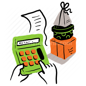 calculator, box, package, present, hand, gesture, receipt