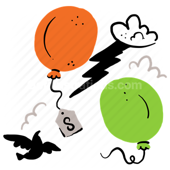lightening, cloud, balloon, bird, clouds, price, tag