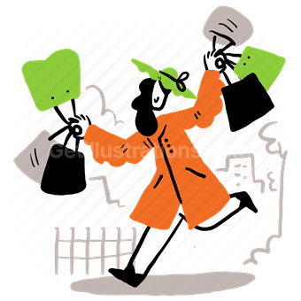 woman, bags, shopping, spree, people
