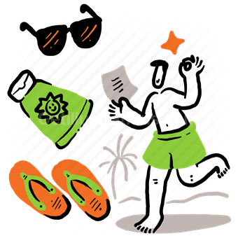 holiday, vacation, sunscreen, lotion, flip flops, sunglasses, list