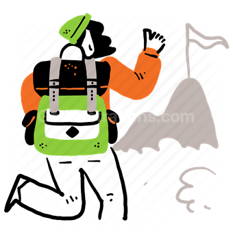 mountain, flag, backpack, hiker, woman