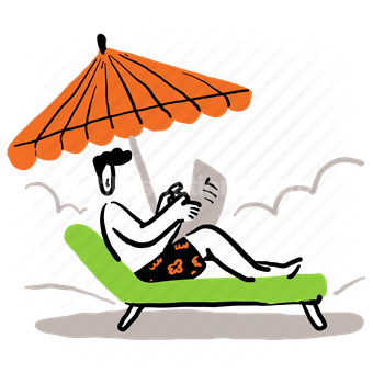 parasol, lounge, beach, leisure, man, paper