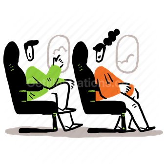 plane, airplane, seat, furniture, window, man, woman