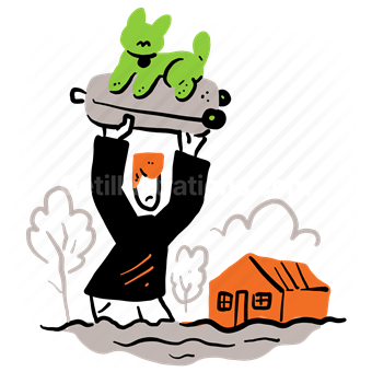 cartoon, character, nature, house, landscape