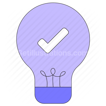 lightbulb, idea, thought, start up, confirm, complete, checkmark