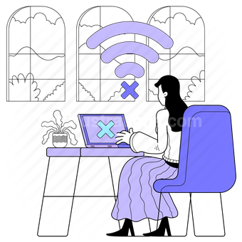 computer, link, signal, internet, connection, offline, disconnect, laptop, woman