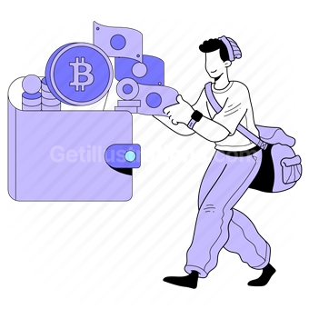 crypto, wallet, access, savings, credit, bitcoin, man, cash